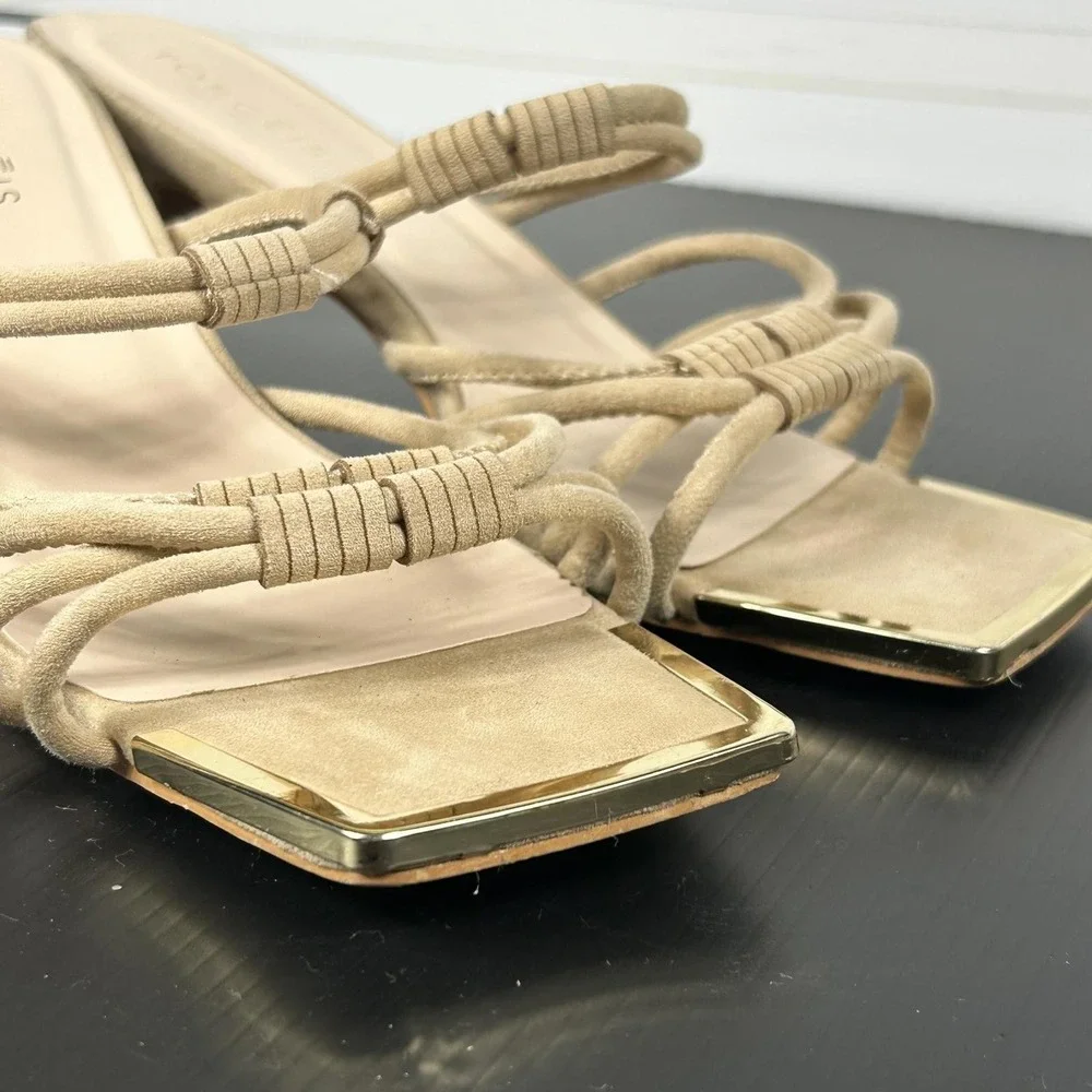 Torgeis New York Size 7.5 Suede Tan Sandals Strappy Heel Mule NEW MEDINILLA $100